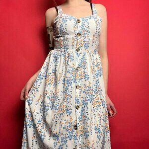 SHEIN / White maxi dress with florals and buttons 🤍💙​​​​​